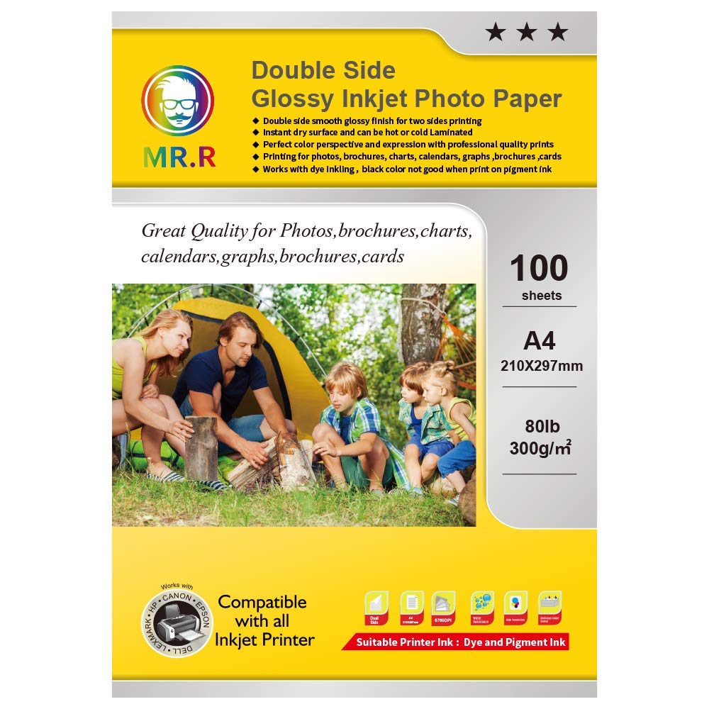 MR.R Double Side Glossy Inkjet Photo Paper 300gsm A4 210 x 297mm 100 Sheets per Pack