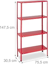 Relaxdays Heavy Duty Steel Shelving Unit Red 147.5x75.5x30.5cm 160kg Garage view 3