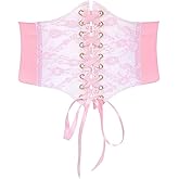 WHIPPY Women Lace-up Corset Waist Belt Transparent PVC Lace Crochet Petal Elastic Wide Belt for Dress