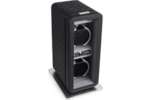 Heiden Monaco Double Watch Winder in Black Leather - Battery Powered or AC Adapter, 12 Program Settings, Diamond Stitched Vegan Leather, Soft Linen Interior, Large Interior Space for Large Watches