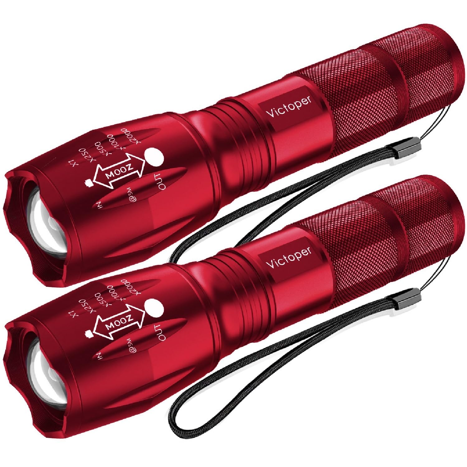 Photo 1 of Victoper LED Flashlight 2 Pack Red, Bright High Lumens Tactical Flashlights High Lumens with 5 Modes, Waterproof Zoomable Flash Light for Outdoor, Gifts for Father's Day Camping Essentials Gear