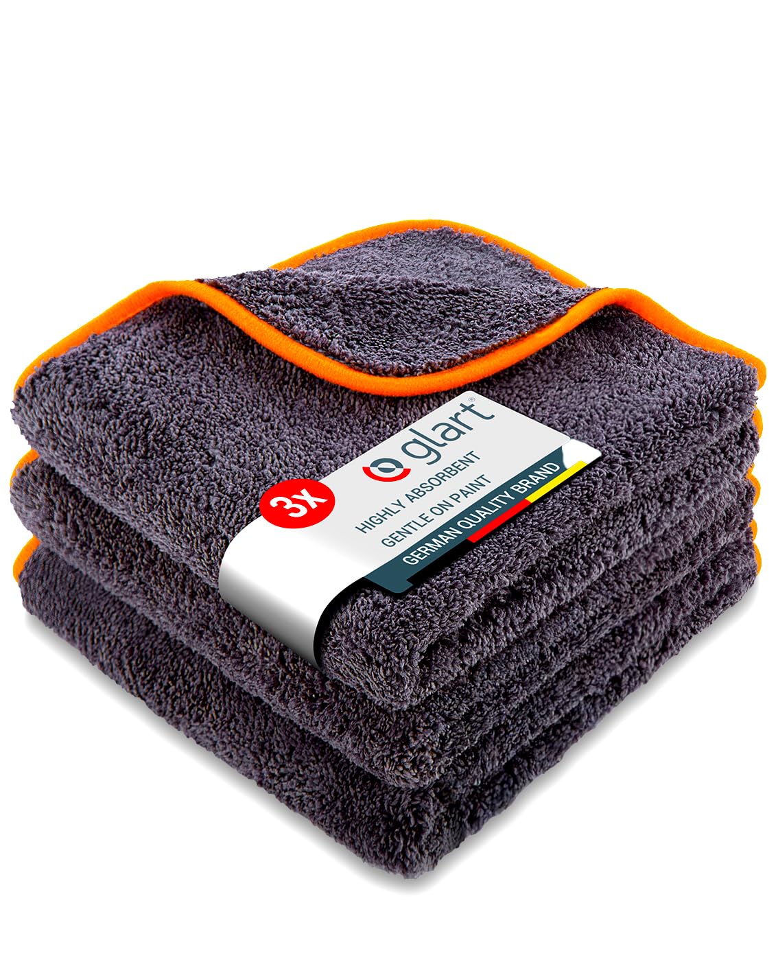 Glart 443TPO 3 Super Absorbent Microfibre Thick Plush Cloths 40 x 40 cm, for Car Drying, Detailing, Polishing, Cleaning, Wash, Anthracite
