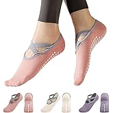 Marsolina Yoga Pilates Grip Socks for Women-Non Slip Grip & Straps for Training, Home, Hospital, Barefoot-Morandi Purple