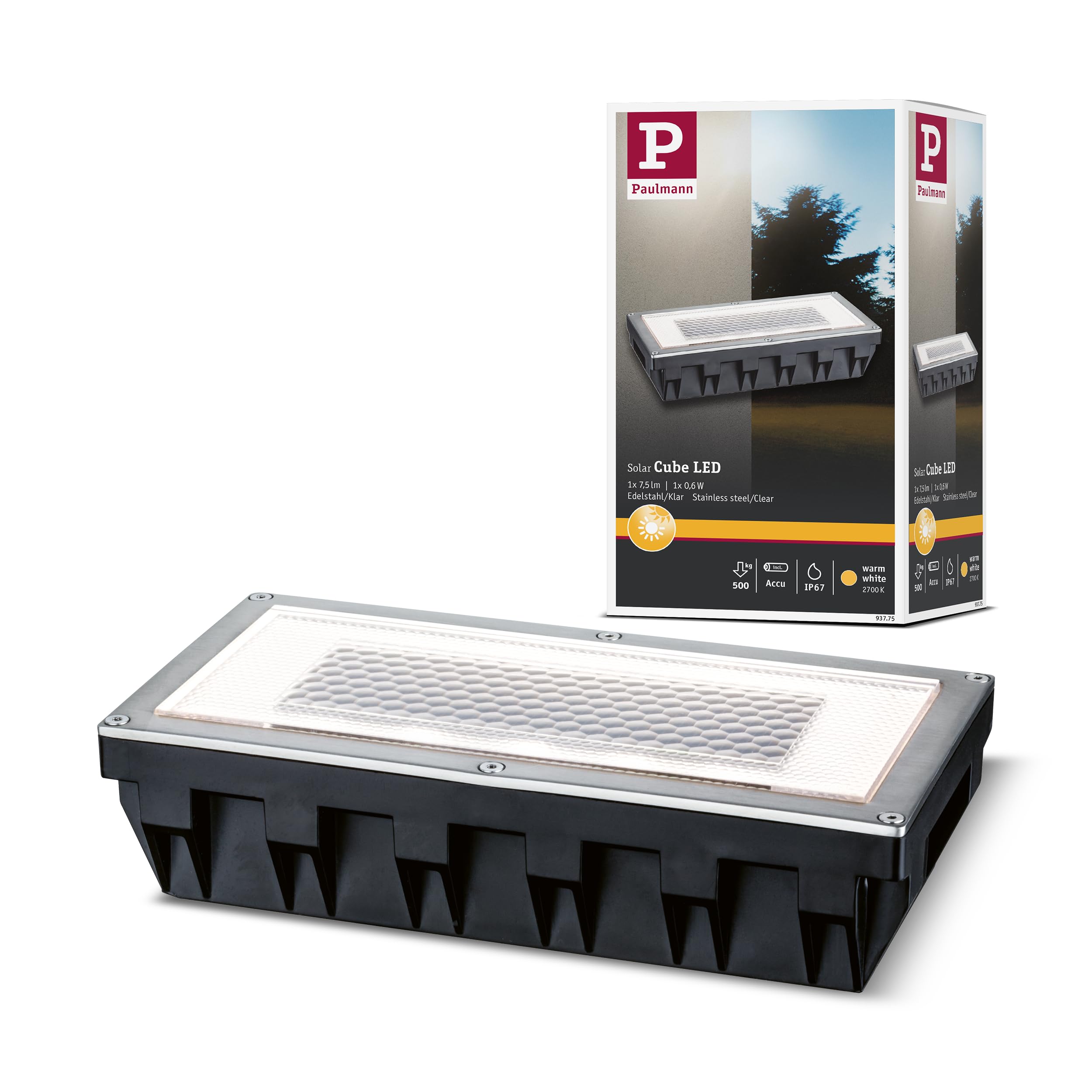 Paulmann 93775 Solar recessed Floor luminaire Set recessed Spotlight Box LED spot Stainless Steel 1-Piece Set 1x0.6W incl. lamp Outdoors can be Walked on