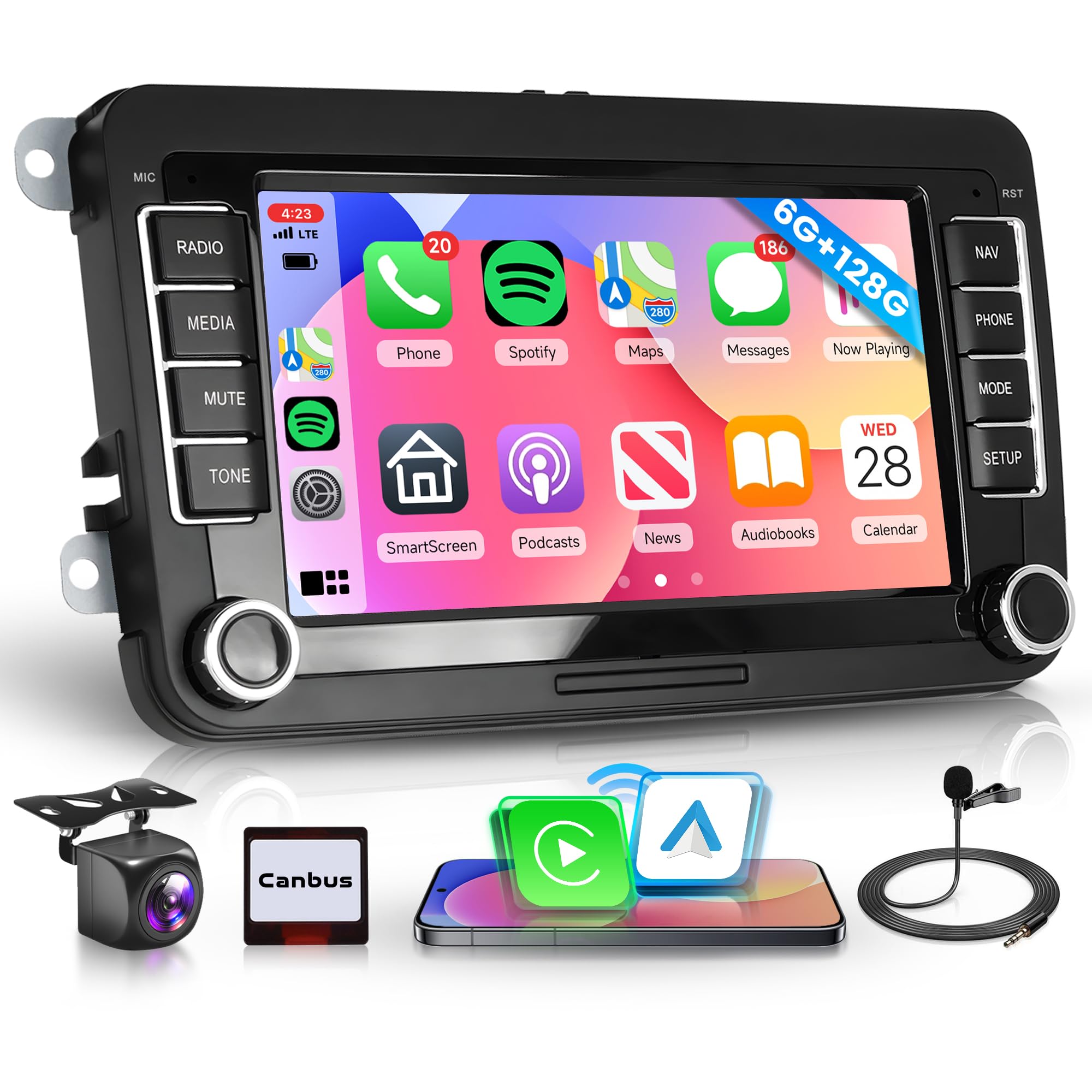 Photo 1 of 8Core 6G+128G Car Radio Stereo for VW Passat Jetta Tiguan Golf MK5 MK6 T5 EOS Polo, Android Rimoody 7'' Wireless Carplay Android Auto Mirror Link GPS 4G-WiFi BT 5.0 FM/AM/RDS DSP Camera