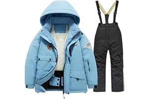 Kids Boys Girls Snowsuits Ski Suits Hooded Fleece Jackets Coats and Snow Pants 2-Piece Winter Warm Waterproof Snowboarding