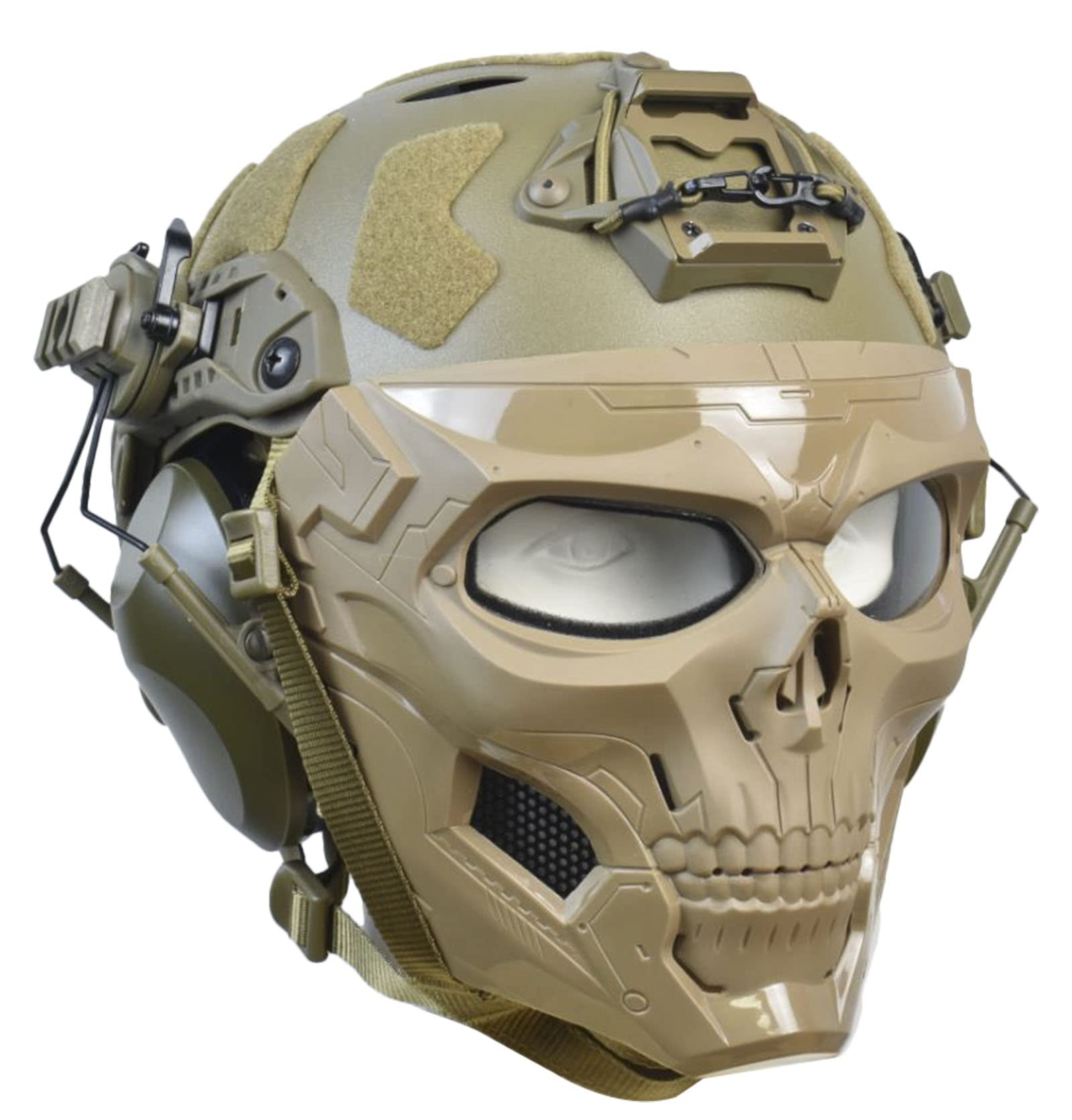 Photo 1 of Tactical Full Airsoft Mask & Tactical Helmet with Tactical Headset,Ear Hearing Protection Noise Cancelling,Full Face Skull Mask Clear Goggle Paintball Gear (T-Black Helmet)