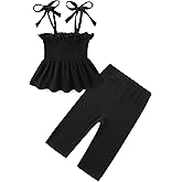 Hikido Toddler Girls Summer Outfits Clothes Sleeveless Pant Set Solid Color 100% Cotton Strap Ruffle Baby Clothes 6M~5T