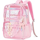 MOONBABY Clear Backpack for School Girls, Heavy Duty TPU Transparent Backpack Stadium Events Approved, Clear Bookbag