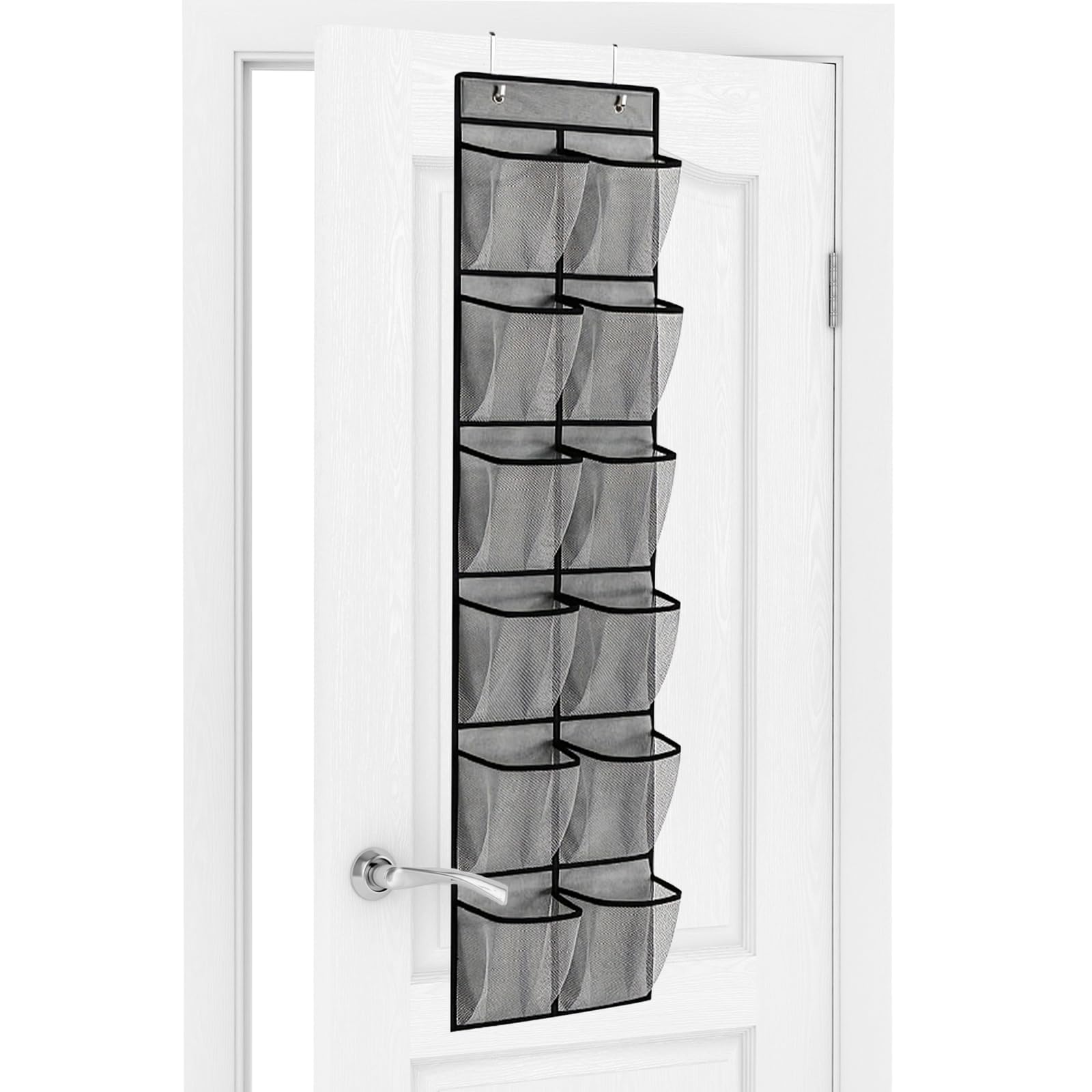 Newthinking Over the Door Shoe Storage Organiser, Hanging Shoe Rack Storage with 12 Large Mesh Pockets, Over the Door Hanging Organiser for Kitchen Bedroom Bathroom Closet