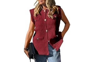 Saodimallsu Womens Sleeveless Sweater Vest Button Up Cable Knit Crew Neck Trendy Casual Loose Summer Cardigan