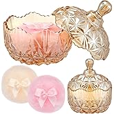 Tioncy 3 Pcs Large Body Powder Puff and Container Crystal Container Soft Washable Reusable Velour Face Body Glitter Wet Dry Makeup(Amber)