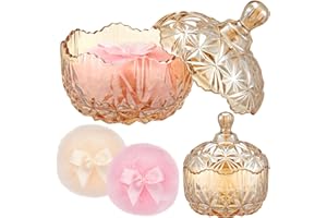 Tioncy 3 Pcs Large Body Powder Puff and Container Crystal Container Soft Washable Reusable Velour Face Body Glitter Wet Dry Makeup(Amber)