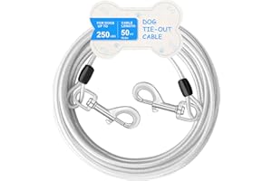 MOOONGEM Dog Tie Out Cable, 50ft Steel Wire Dog Leash Heavy Duty Tie Out Cable for Large Dogs Up to 250lbs Pull Force, Dog Runner for Yard Outdoor and Camping, Silver