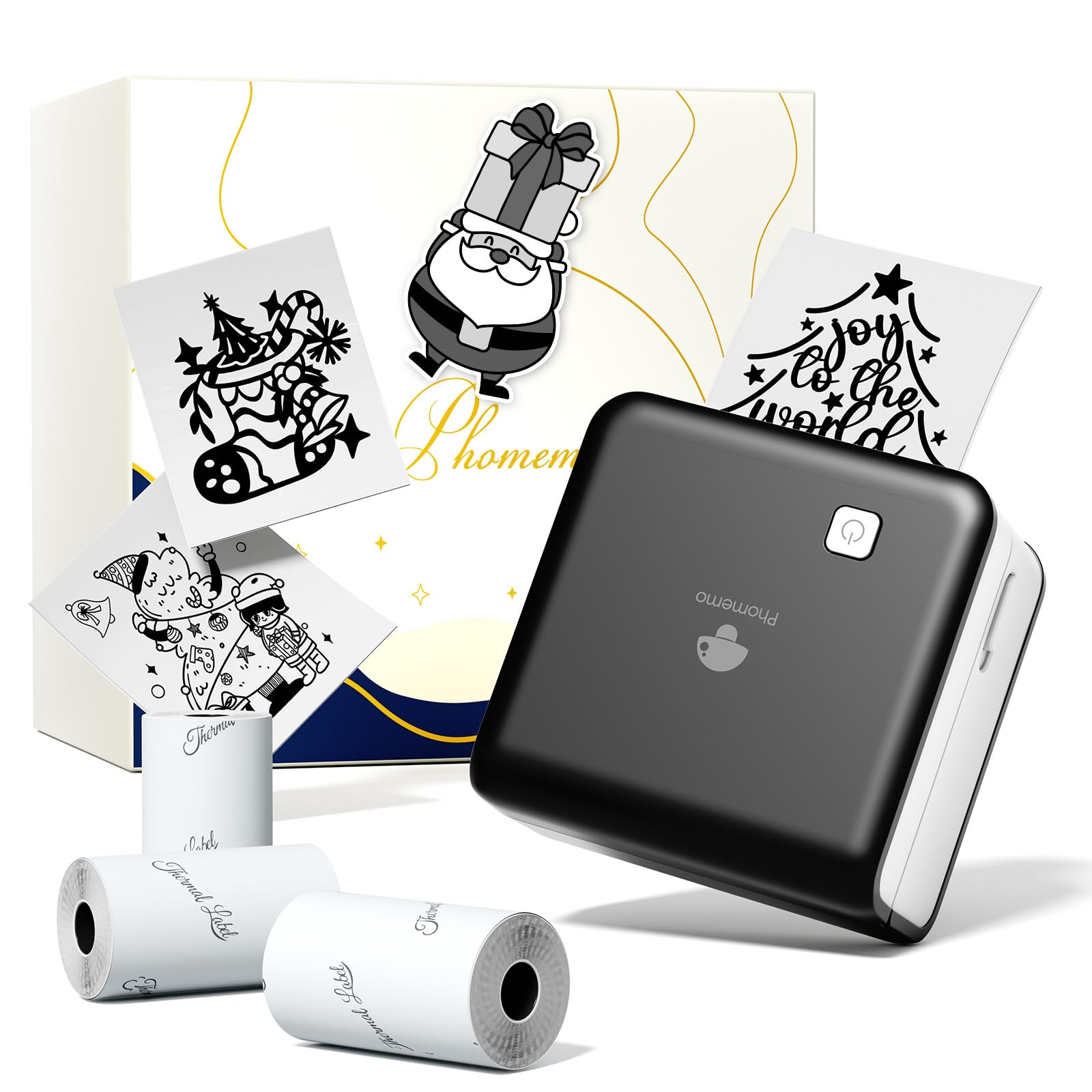 Phomemo Sticker Printer 300DPI, M02 Pro Inkless Mini Thermal Printer Bluetooth for Smartphone, Portable Mini Printer Compatible With 15, 25, 50mm Label, for Study, Scrapbooking, Photos (With 3 Rolls)