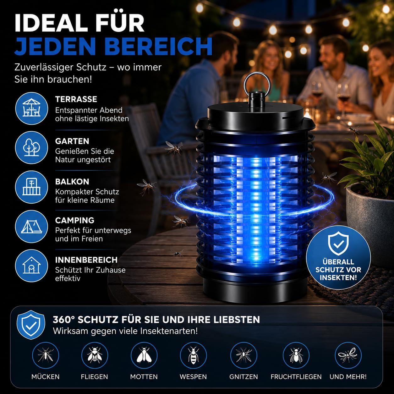 Elektrischer Insektenvernichter mit UV-Lampe – effektive Mückenlampe zur Abwehr von Moskitos, Fliegen und weiteren Insekten – zuverlässige Mückenfalle Fliegenfalle/Mückenabwehr (Rund) 5