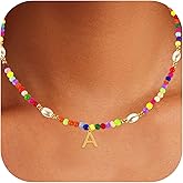 Beaded Initial Necklaces with Pearl - Trendy Gold Plated Choker Necklace for Girls Women Teen Preteen, Personalized Letter Jewelry Holiday/Birthday Gifts for Kids
