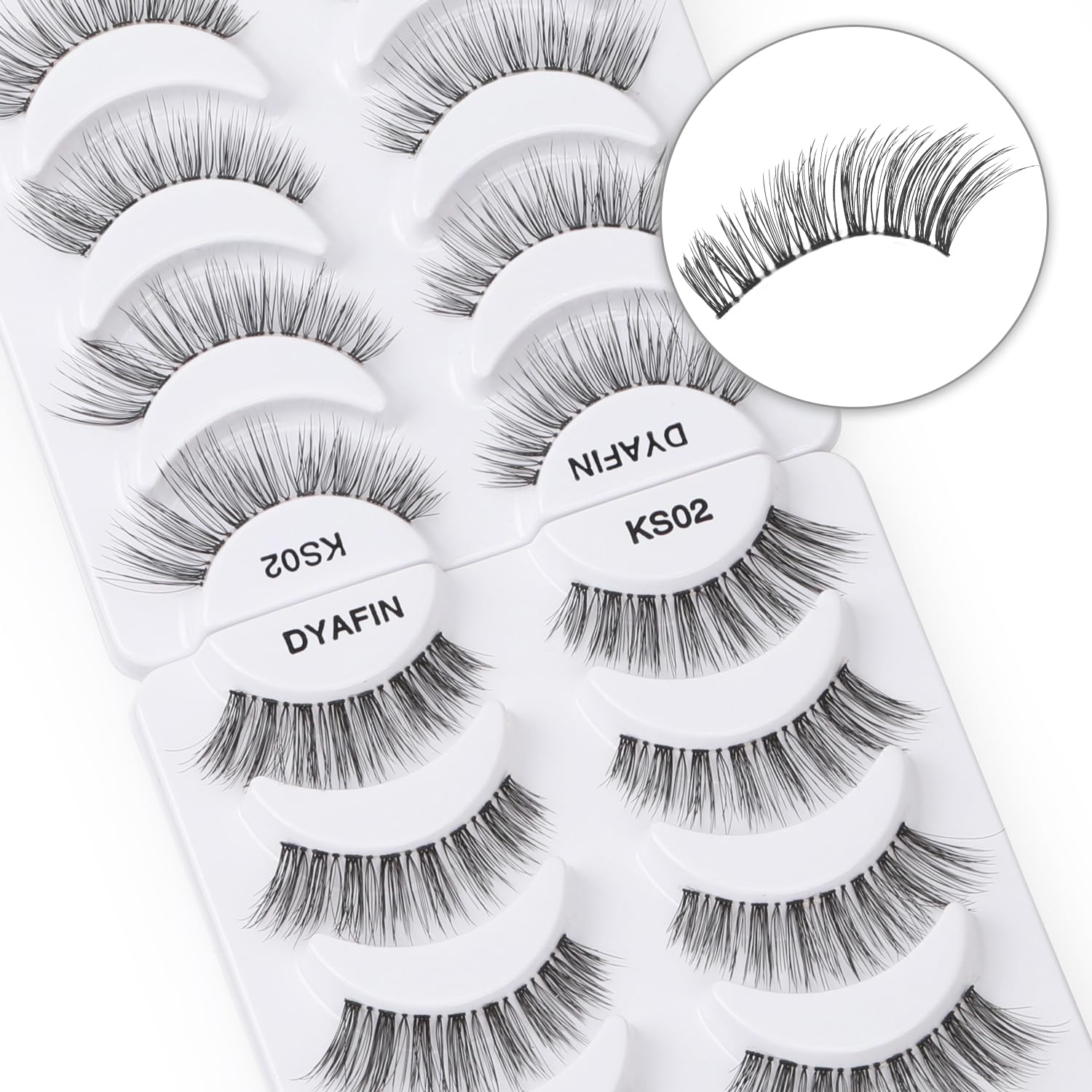 DYAFIN Natural Eyelashes 100% Handmade Lashes Reusable Soft False Eyelashes Lightweight Eye Lashes with Clear Band 3D Fake Eyelashes Long Wispy Eyelashes C Curl Lashes 8 Pairs