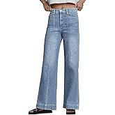Allimy Womens High Waist Front Seamed High Rise Wide-Leg Jeans Straight Leg Loose Washed Long Full Length Jeans