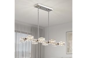 XINGQI Rectangular Linear Chandeliers Kitchen Island Modern 8 Lights Brushed Nickel Sputnik Light Fixture for Dining Room Liv