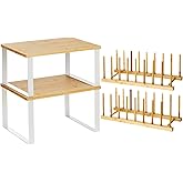 Marsui 4 Pcs Kitchen Organizer Accessories Set Cabinet Organizer Shelf and Bamboo Dish Drying Plate Rack Counter Shelves Stor