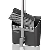 JOYMOOP Black Broom and Dustpan Set, Upright Angle Design with Built-in Comb Teeth for Home, Office, Hardwood Floors, Pet Hair