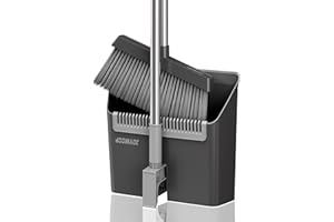 JOYMOOP Black Broom and Dustpan Set, Upright Angle Design with Built-in Comb Teeth for Home, Office, Hardwood Floors, Pet Hai