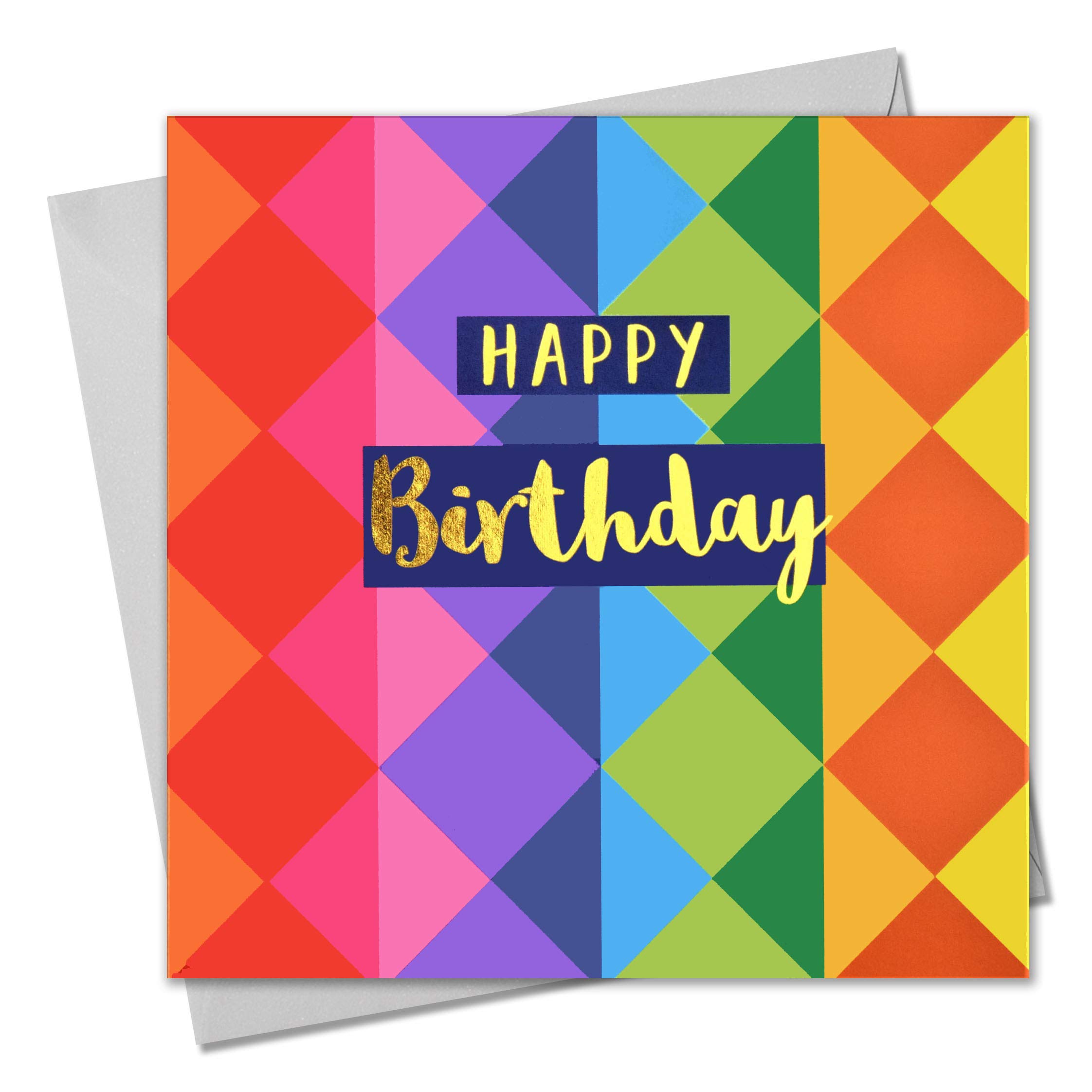 Claire Giles Greeting Cards, Happy Birthday Card, Colour Diamonds, Text Foiled in Shiny Gold, Open, for Him, for Her, Friend, Mum, Dad, Son, Friend, Sister, Brother