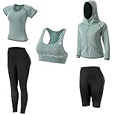 Women Workout Clothes Set 5 PCS Exercise Athletic Outfits Set