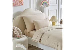 UOZZI BEDDING Toddler Bedding Set - 5 Piece Soft and Breathable Toddler Bed Set for Boys and Girls, Includes Quilted Comforter, Fitted Sheet, Flat Top Sheet, Standard Pillowcase and Toddler Pillowcase, Cream Beige