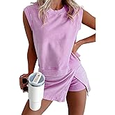 Two piece Skirt Set For Women Sleeveless Outfits 2025 Summer Tank Top and Lined Split Skirt Shorts Skort Lounge Sets