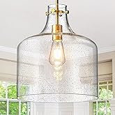 CATINER 12" Gold Glass Pendant Light, Seeded Bubble Shade Modern Farmhouse Hanging Light for Kitchen Island, Dining Room, E26