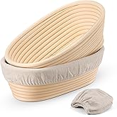P&P CHEF Sourdough Bread Proofing Basket Set of 2, 10 Inch Oval Dough Proofing Bowls, Sourdough Bread Baking Supplies for Bakers, Handmade Rattan Baskets with Cloth Liner