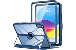 MoKo for iPad 10th Generation Case with Pencil Holder, iPad Case 10th Generation 2022 10.9", Built-in Screen Protector Clear Back, Stain Resistant Multi Angle Viewing Stand, Auto Wake/Sleep, Navy Blue