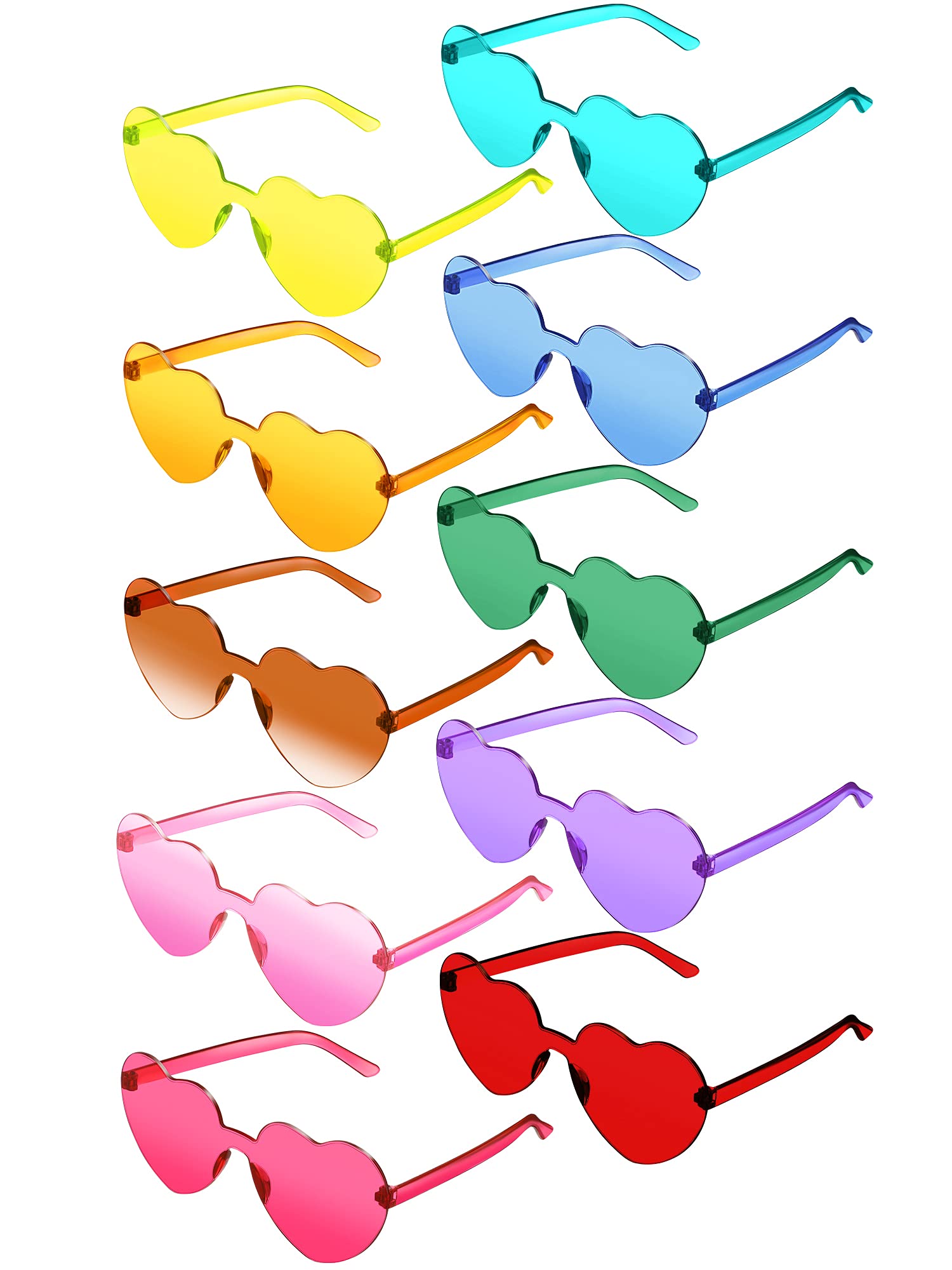 Photo 1 of TOODOO 10 Pairs Heart Shaped Sunglasses Rainbow Candy Color Rimless Glasses for Women Party Favor(Multi Colors)