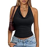 Trendy Queen Halter Tops for Women Going Out Summer 2026 Fashion Cowl Neck Backless Top Sexy Cute Y2K Basic Vacation Clothes