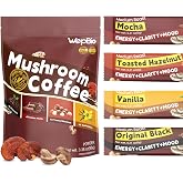WepBio Low Caffeine Mushroom Coffee with 4 Flavors, Zero Sugar, 16 Packets | 2000mg Mushroom Blend Plus Ashwagandha &amp; L-Theanine for Jitter-Free Energy, Enhanced Focus, Smooth Taste