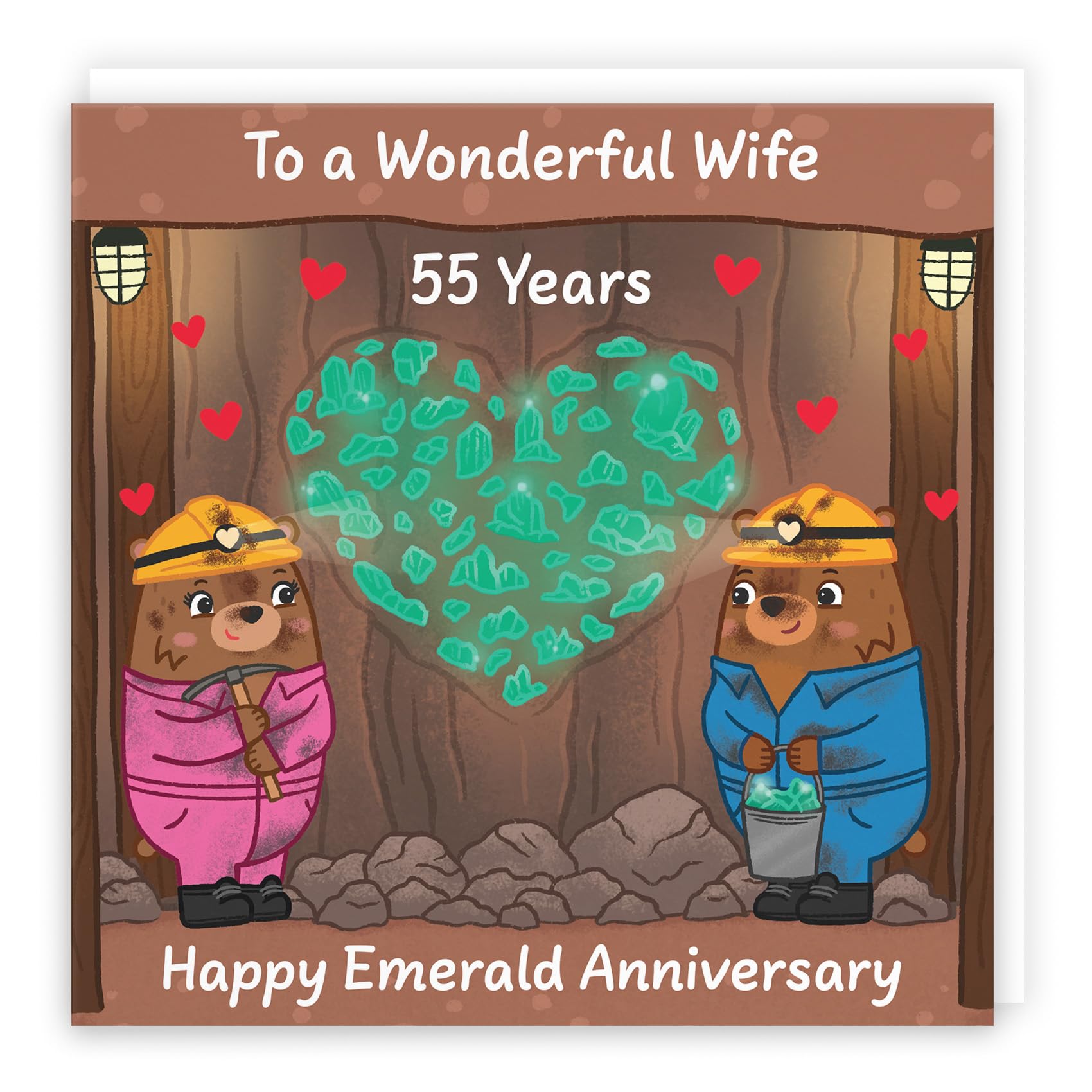 Hunts England - Wife 55th Anniversary Card - Emerald Anniversary - 55 Years - Cute Fun Bears Card - Love Story Collection