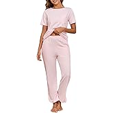 Donnalla Women's Pajama Sets Cotton 2 Piece Lounge Set Stripe Short Sleeve Pj Set Comfy Loungewear Sleepwear with Pocket