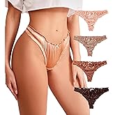 abandi Women's Satin Thongs Silk Feeling Bikini Briefs Underwear Ruched G-String Thong Panties Smooth Panties 4 Pack