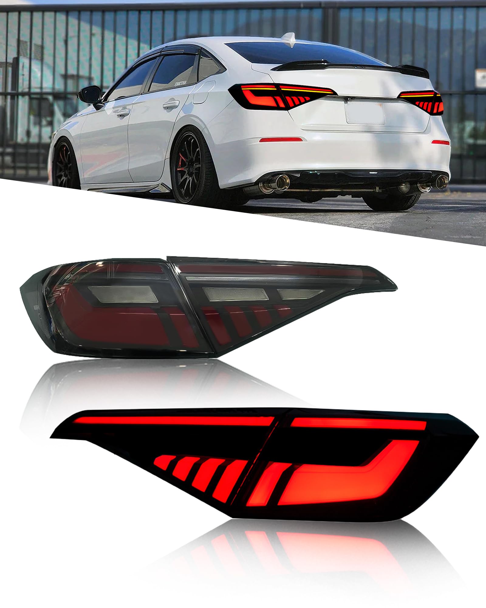 Photo 1 of VAVNLR Tail Lights for Honda Civic 11th Gen Sedan 2022-2024,Smoked Len LED Taillight Assembly Sequential Rear Tail Lights,Turn Signal,Start-up Animation,Plug and Play
