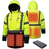 DPSAFETY Heated Jacket for Men,3M Reflective safety Heated Parka,Waterproof CLASS 3 Hi-Vis jacket,High Visibility Work Coat