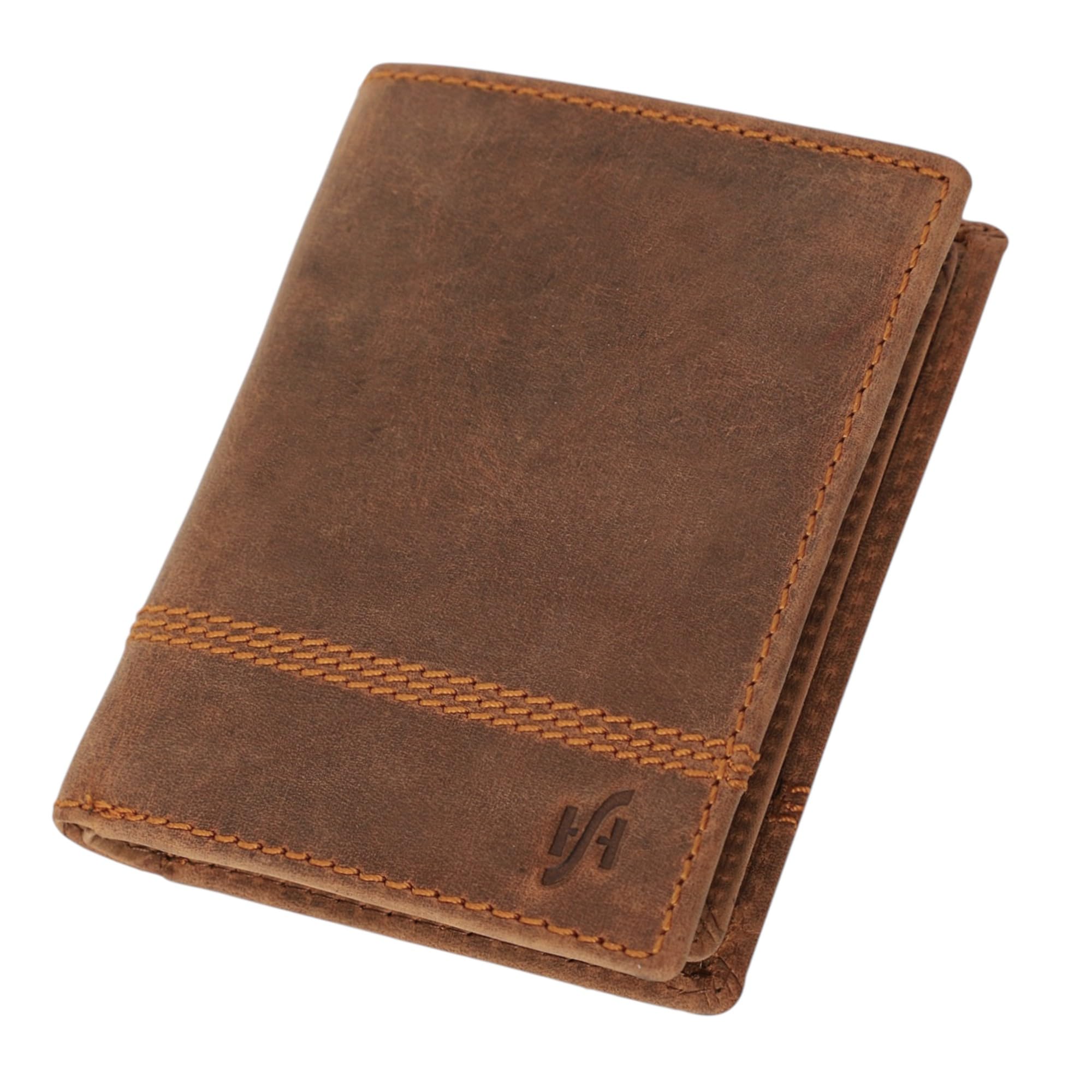 STARHIDE Designer Mens Leather Wallet RFID Safe Contactless Card Blocking ID Protection Card Case Wallets - Top Grain Cow Hunter Leather Gift Boxed Mens Purse #1195 Brown