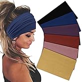Sefiinh Wide Headbands For Women Stretch Headband Boho Head Bands Women's Hair Band Turban Workout Hairband Accessories 6 Pack