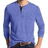 MLXSJ Men's Henley Shirts Casual Long Sleeve Button T-Shirt with Pocket