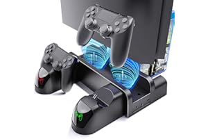 VGBUS PS4 Cooling Fan Station - Vertical Charging Dock with Dual Controller, USB Port & 12 Game Slots