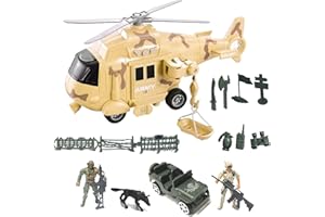 IYEAM Helicopter Toy Set, Military, Non-Riding Toy Vehicle for Kids Aged 3 and Up for Toddler Boys, Includes 1 Helicopter, 1 Truck, 2 Figures, and Accessories