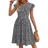 YATHON Casual Dresses for Women 2025 Cute Summer Floral Fit and Flare Cap Sleeve A Line Knee Length Dress with Pocket