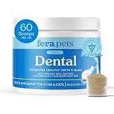 Fera Pets Cat &amp; Dog Fresh Breath Dental Support Powder, 60 Scoops | Cat &amp; Dog Breath Freshener with Kelp, Enzymes &amp; Postbiotics that Promotes Healthy Teeth &amp; Gums and Targets Tartar Build-Up