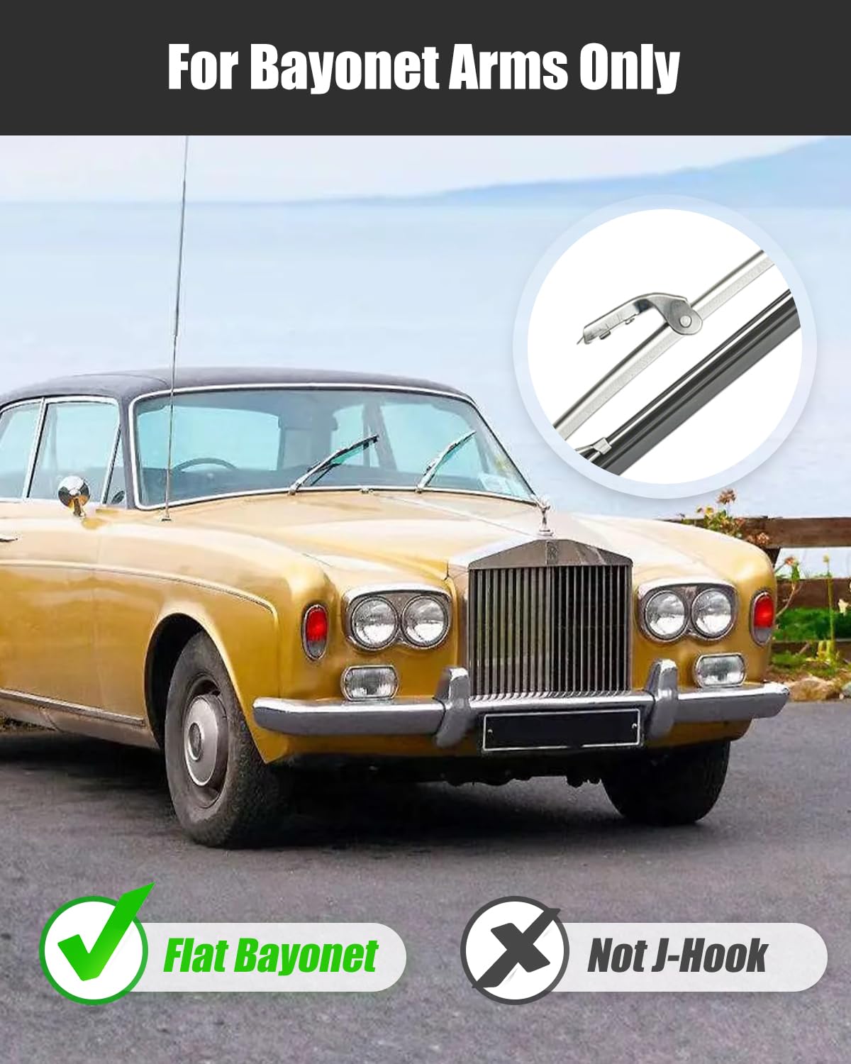 Condition photo showing New/Like New for 2 pcs 15" wiper blades, 7mm bayonet arm width, vintage style windshield wipers for classic cars & bo